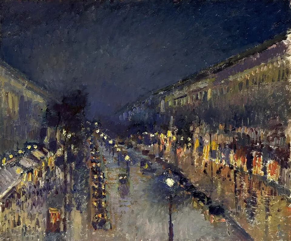 Boulevard Montmartre at Night - Camille Pissarro