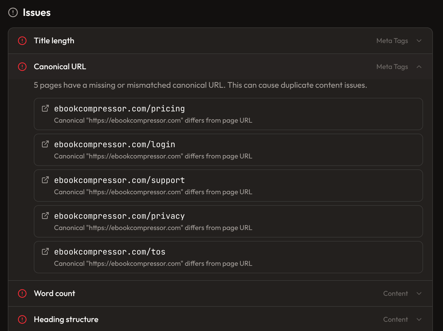 SEO Audit tool screenshot 2